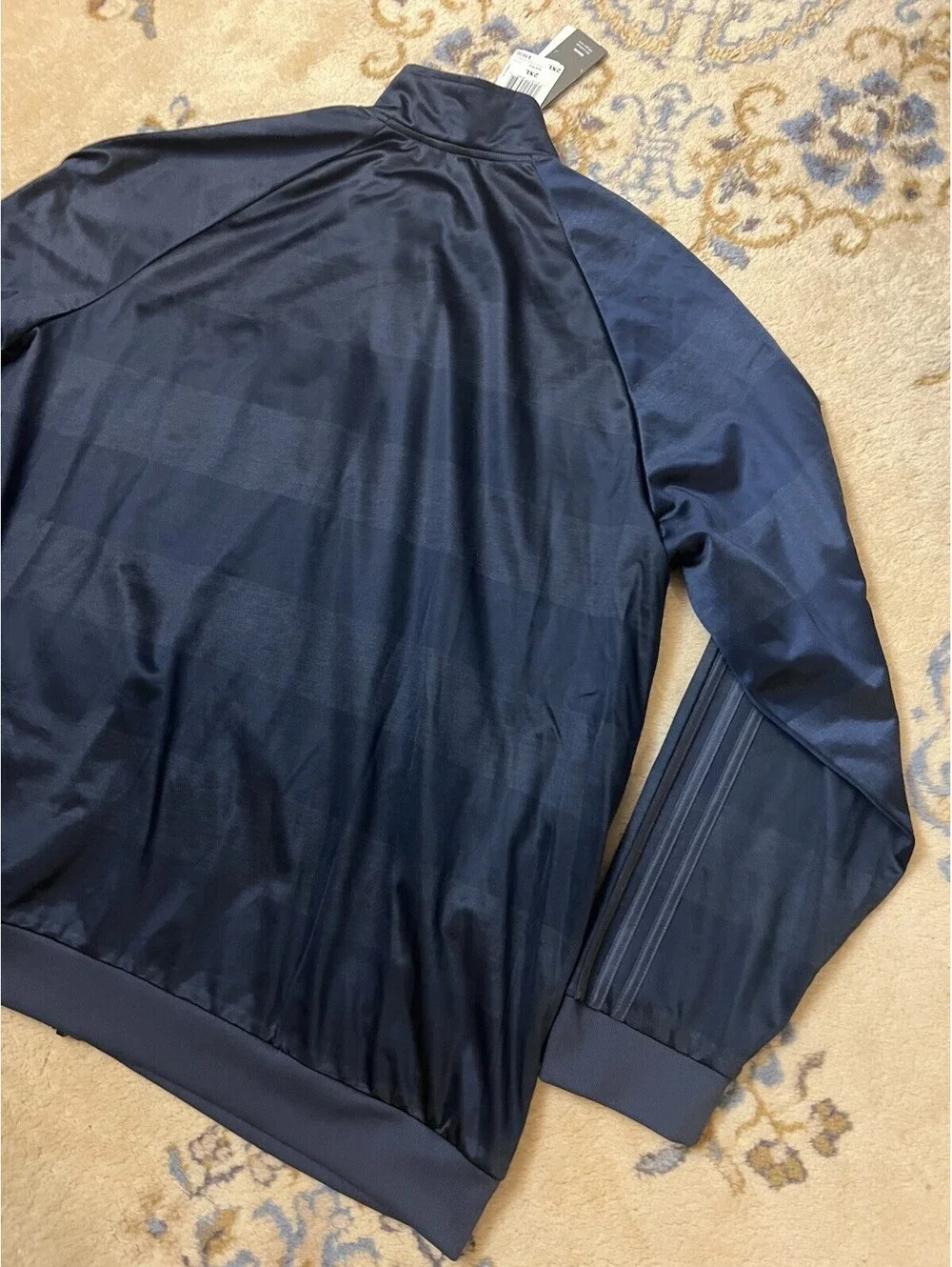 Adidas Jacket Mens 2XL Blue ESS 3S TTOP Q3 Full Zip Striped Logo Athletic Blue